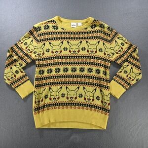 Pokemon Pikachu Fair Isle Holiday Knit Sweater Large Yellow Snowflake
